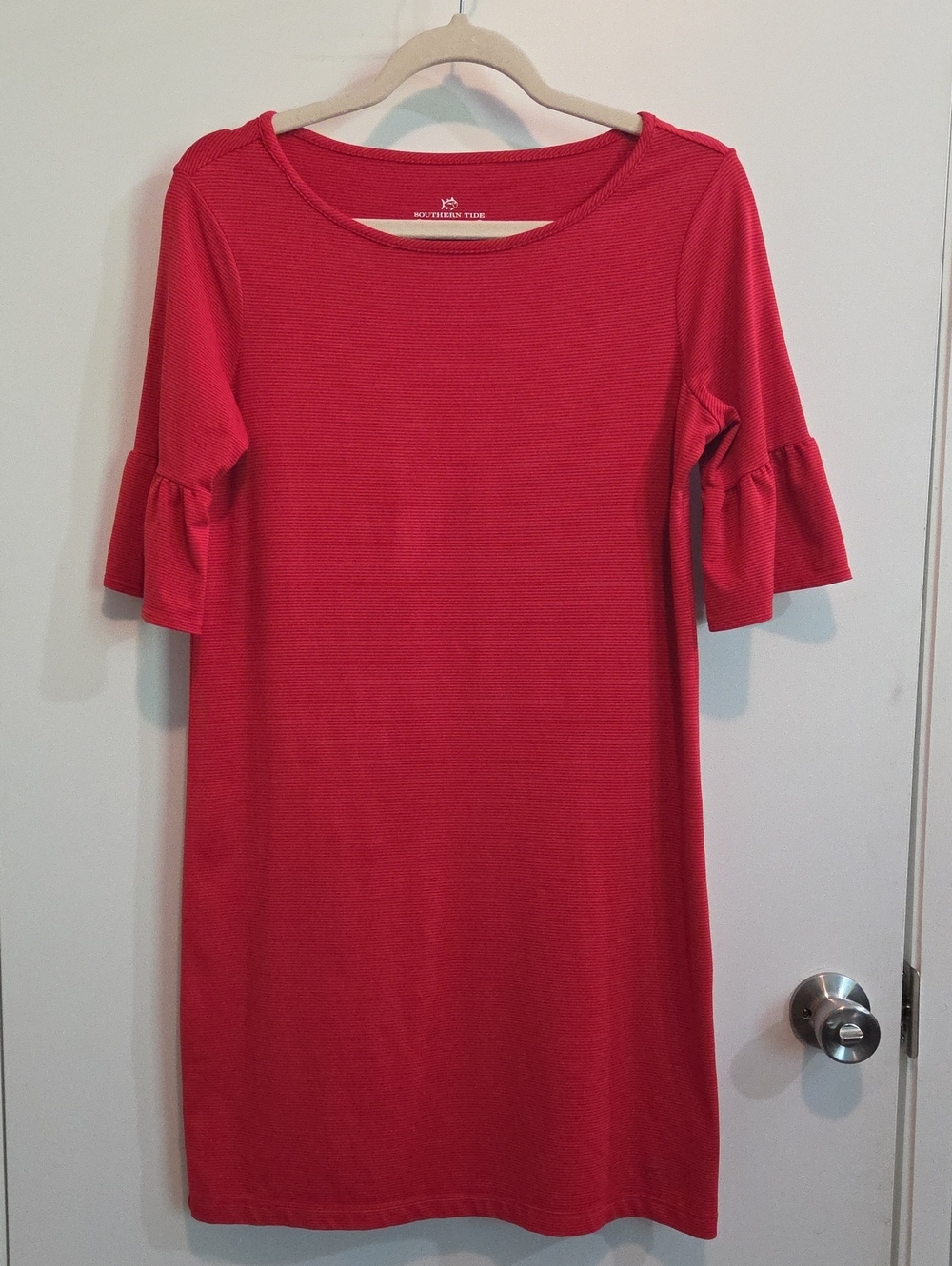 Southern Tide Red Ruffle-Sleeve Dress